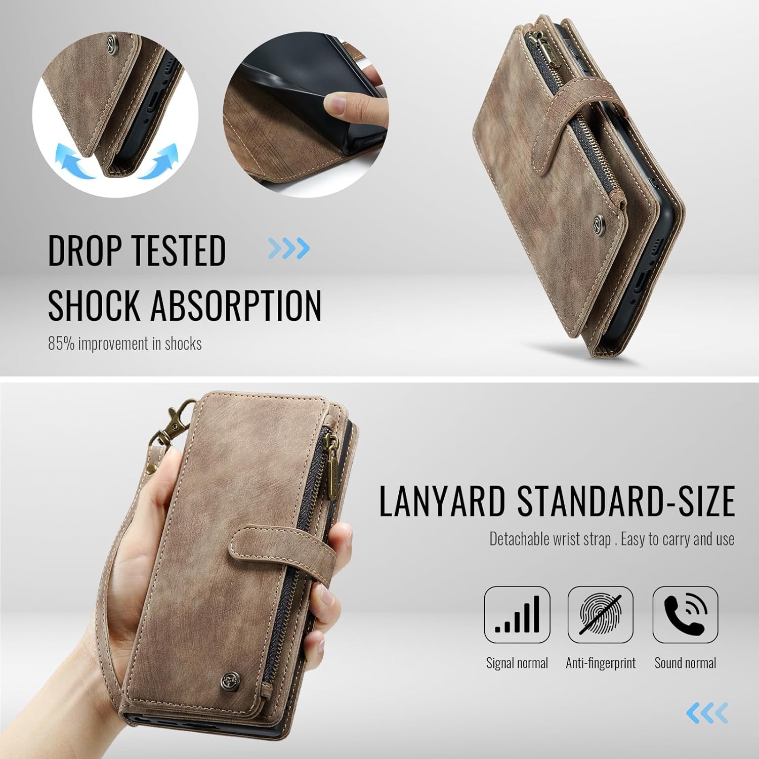 Compatible with Samsung Galaxy A36 5G Wallet Case with Card Holder Kickstand Magnetic Zipper Pocket Lanyard Strap Wristlet,Leather Flip Case Wallet for Galaxy A36 5G 6.7 Inch(Brown)