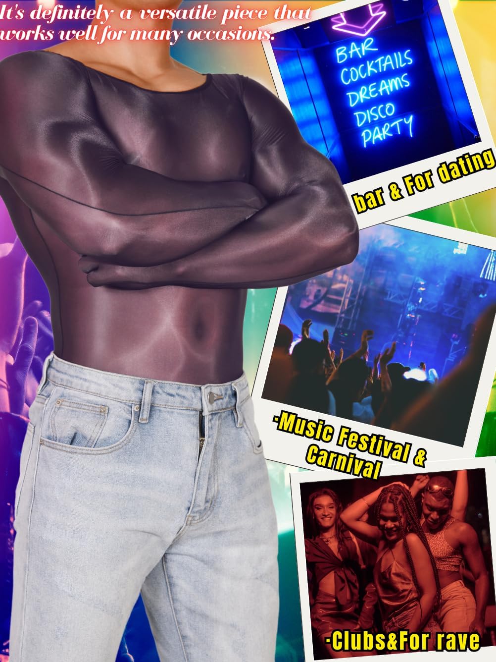 EHSUYAB Sexy Shiny Mens Lingerie, Cheeky Hook Crotch Muscle Suit, Mesh Leotard Rave Bodysuit Top Club Outfits