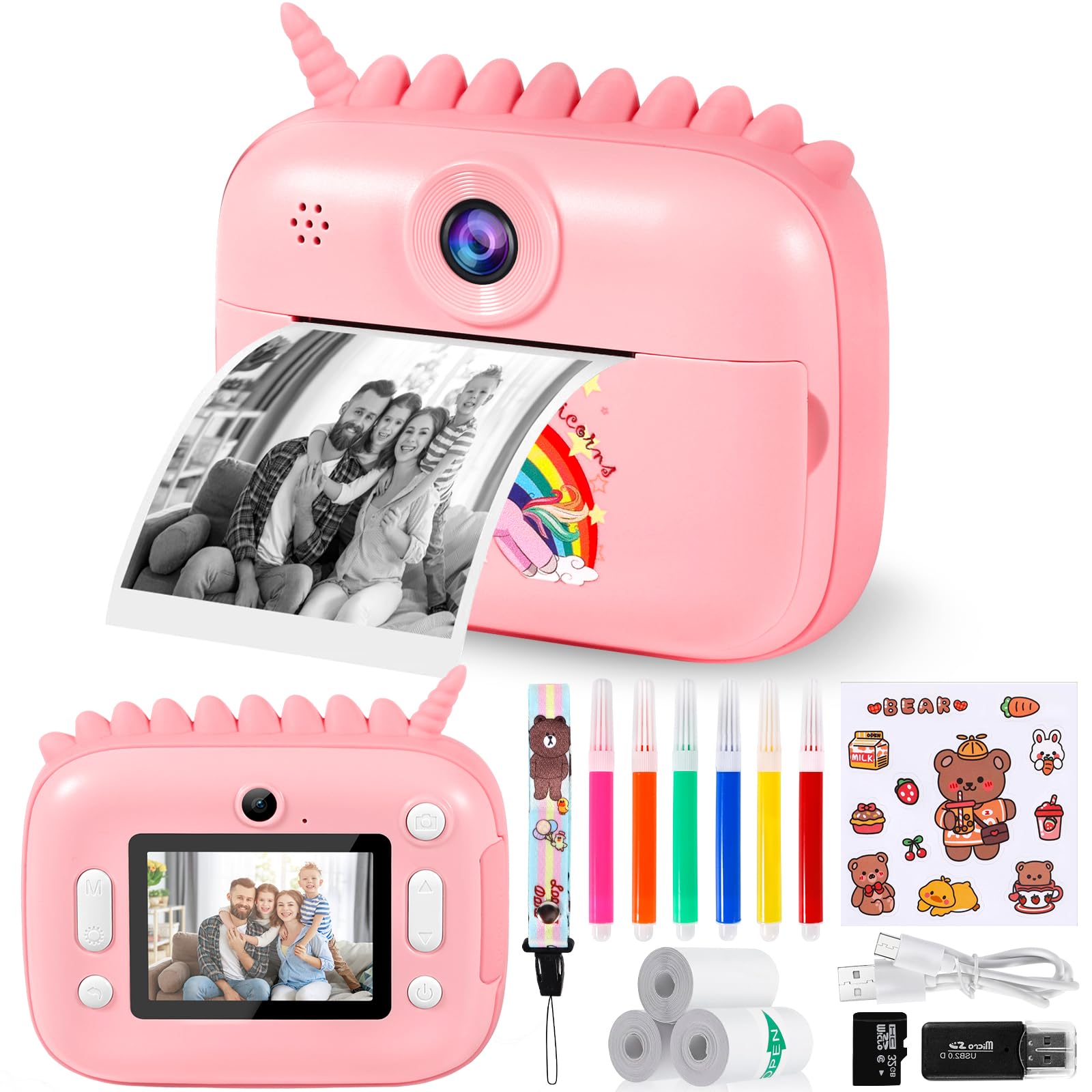 Fotocamera Istantanea Per Bambini - Stampa Foto In Pochi Secondi, Design Coniglietto, 1080P - Foto 2
