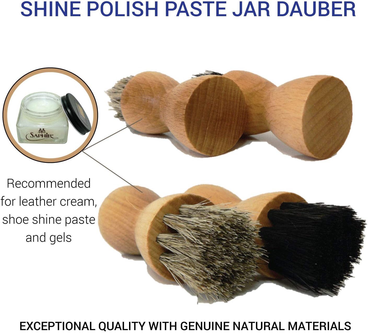 VALENTINO GAREMI Shoe Shine Kit – 4 Piece Leather Shoe Care Set with Horsehair Polish Brushes & Cotton Buffing Cloth – Real Hardwood Handles – Made in Germany