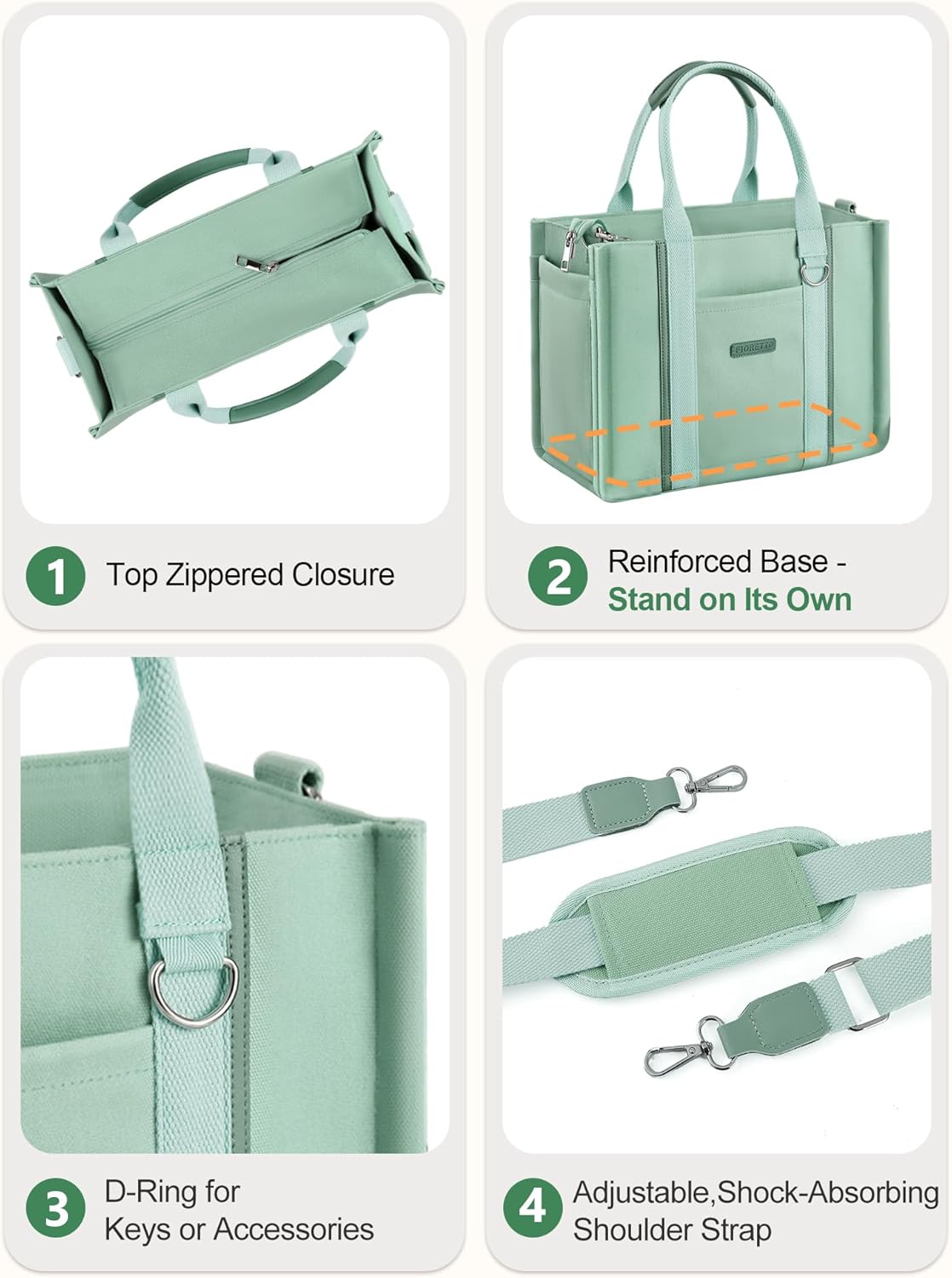 FIORETTO Women’s Canvas Tote Bag Purse with Zipper, Multi Compartment & Reinforced Bottom, Ideal for Work, Bible, Travel - Image 9