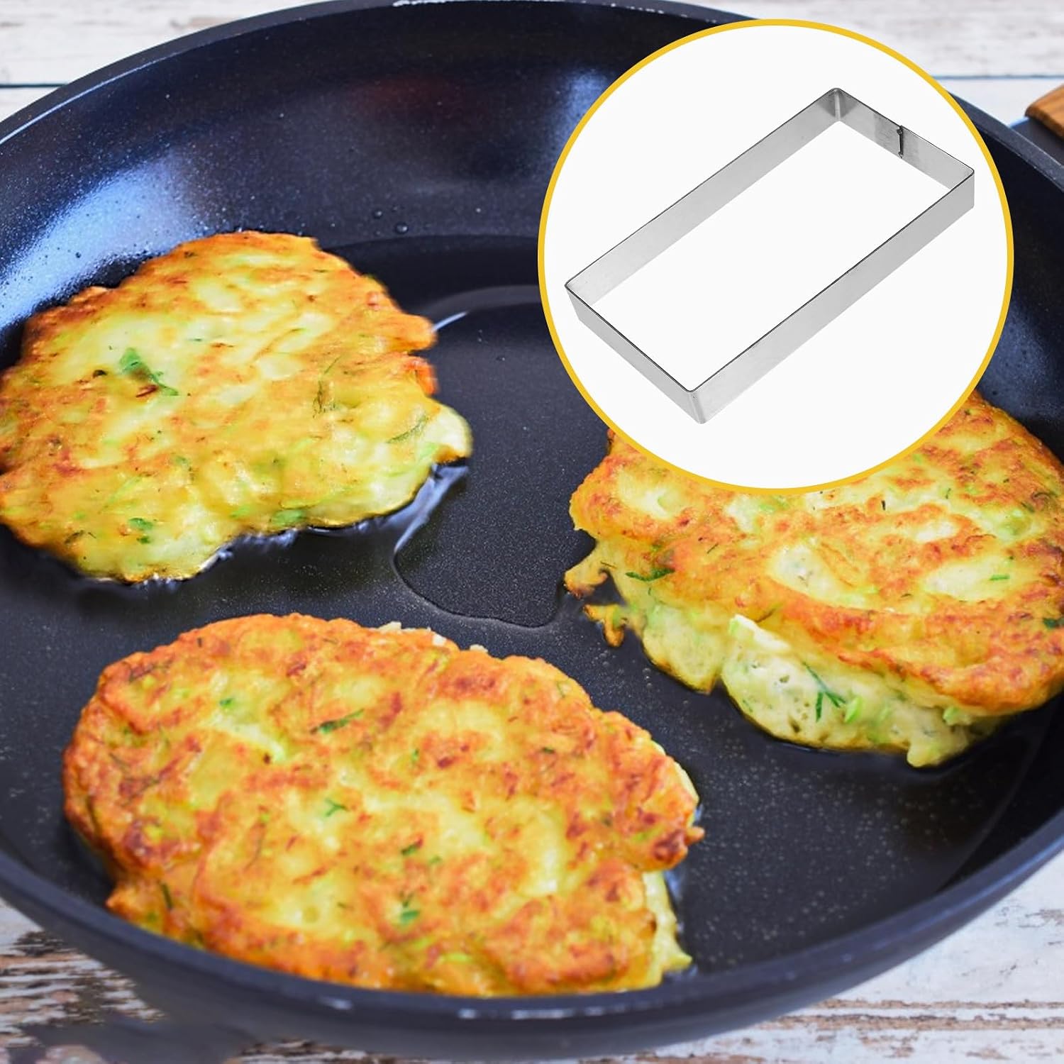 Rectangle Stainless Steel Baking Ring Mold for Vegetable Pancakes and Potato Cakes, 2cm High Reusable Cake Baking Tool for Home Kitchen and Pastry Making