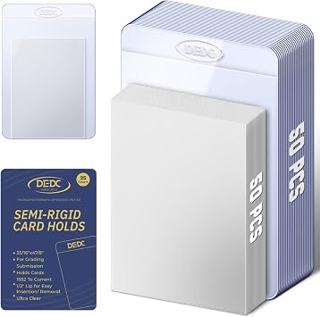 DEDC 100ct Card Sleeves Set - 50 Semi Rigid Card Holders and 50 Penny Sleeves for PSA Grading, Standard Size Card Saver 1 and Soft Trading Card Protectors for Baseball Basketball Sports Cards