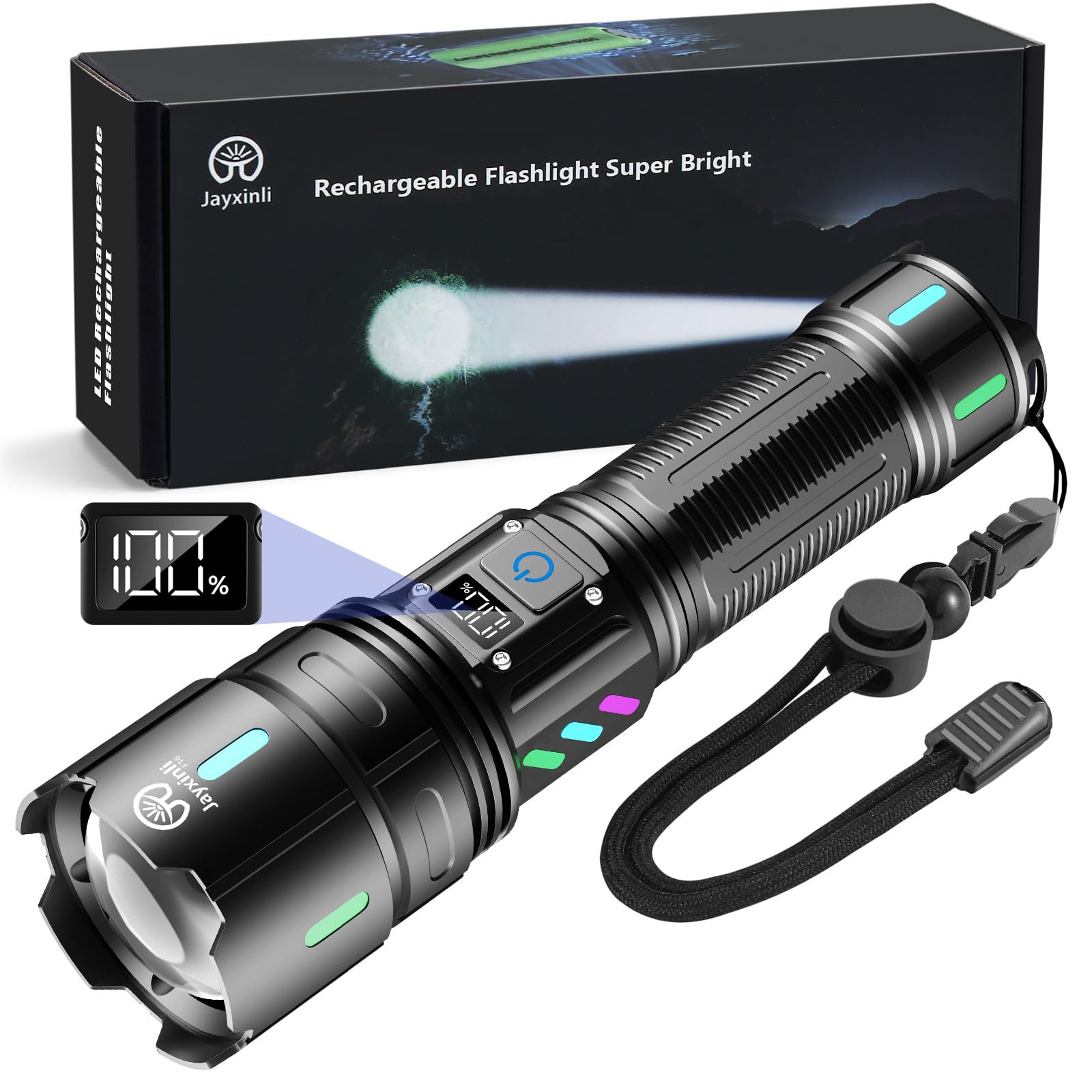 Lampe Torche LED Ultra Puissante 500000 Lumens, Lampe De Poche Rechargeable 5000mAh IP65 Étanche Zoombar Pour Camping Urgence Randonnée | Leroy Merlin