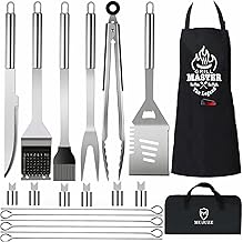 MUJUZE Grill Set,Grilling Gifts for Men,Grilling Accessories,BBQ Set,BBQ Accessories with Apron for Dad,Grill Tool Set for Outdoor,Grill Kit for Camping,Backyard