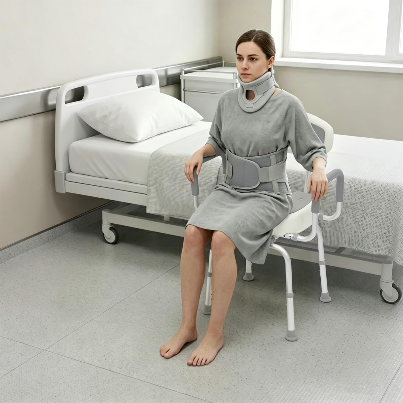 Silla de ducha giratoria 360°, asiento de ducha en forma de U | Silla de baño, altura ajustable, almohadillas antideslizantes con respaldo y reposabrazos, para ancianos y embarazadas