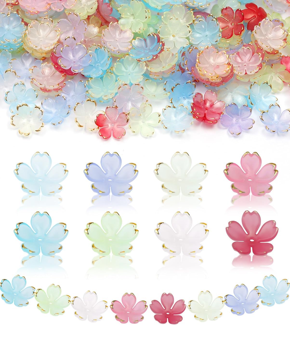 UCLEVER 200pcs Acrylic Cherry Blossom Flower Beads, Sakura Floral Bead Caps Charms for Bracelets, Necklaces & DIY Jewelry Making (Acrylic Cherry Blossom)