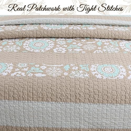 Vista 45 de Cozy Line Home Fashions Daniel Denim - Juego de ropa de cama reversible de algodón a cuadros azules Retazos verdes,Patchwork azul,Patchwork