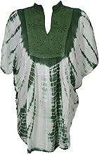 Women's Top Poncho Coverup Blouse Tie Dye Kimono Beach Tunic One Size Dark Green