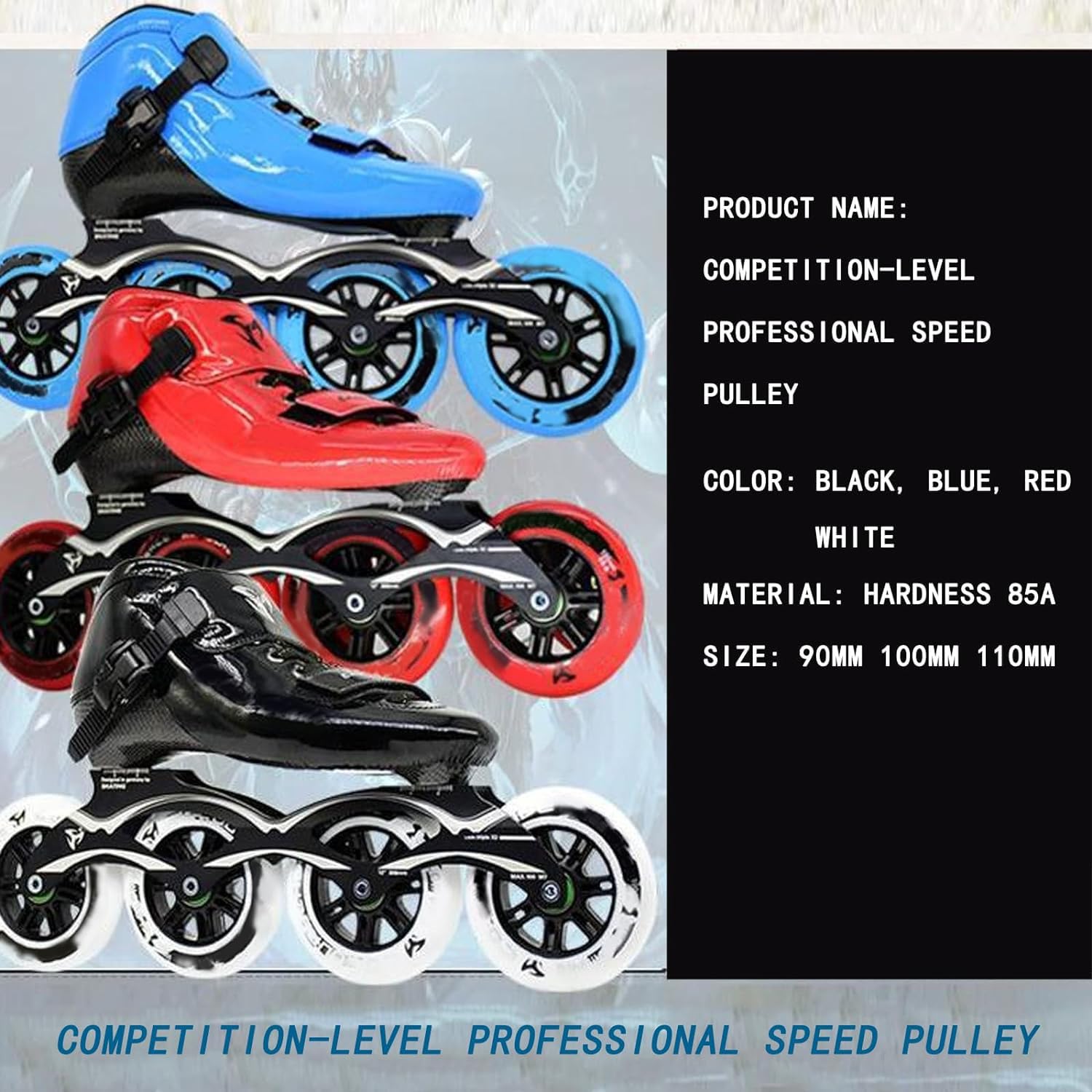 Roues de Rechange pour Patins à Roues alignées 90 mm/100 mm/110 mm, dureté 85A, Roues en PU sans roulements, Lot de 8, Bleu, 90 mm
