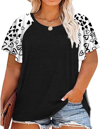 HDLTE Womens Plus Size Tops Floral Bell Sleeves Blouses Summer Crewneck Tunic Loose Casual T Shirts