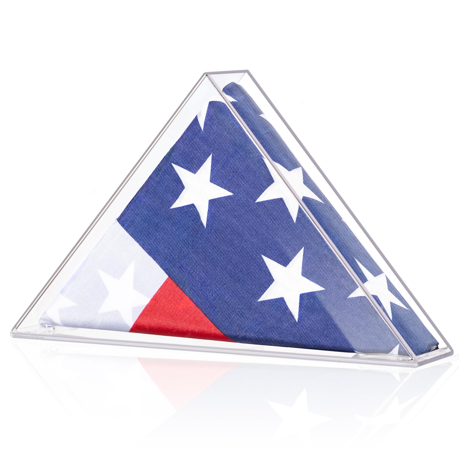 Acrylic Flag Display Case, Fits Small 3'x5' Folded Flag, Wall Mount / Tabletop Military Flag Case Triangle Flag Holder Box for Army Navy Air Force Veterans, NOT Suitable for Burial or Memorial Flag