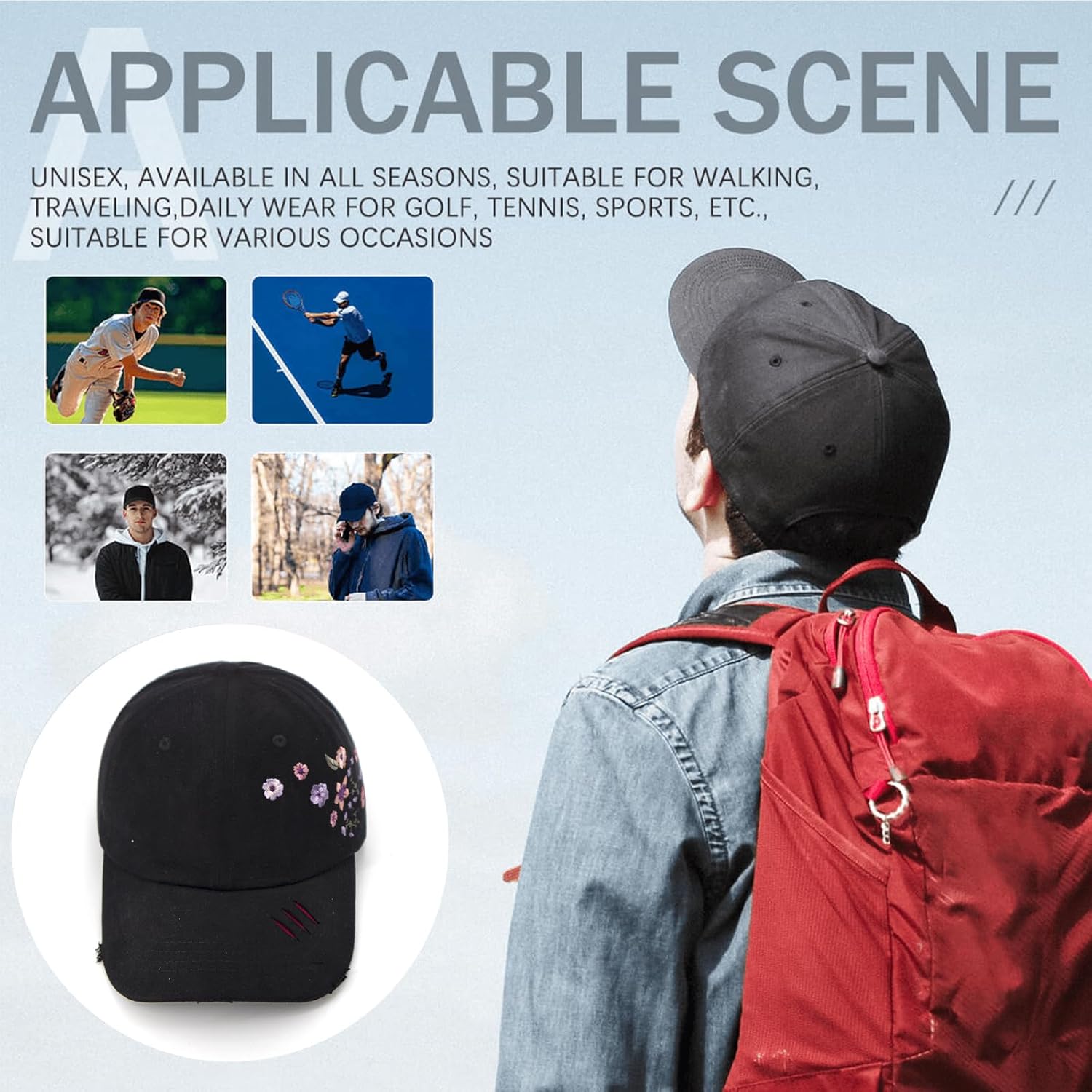 Flower Baseball Hats for Women Embroidered Floral Cap for Womens Ladies Trendy Funny Cut Female hat - Image 7