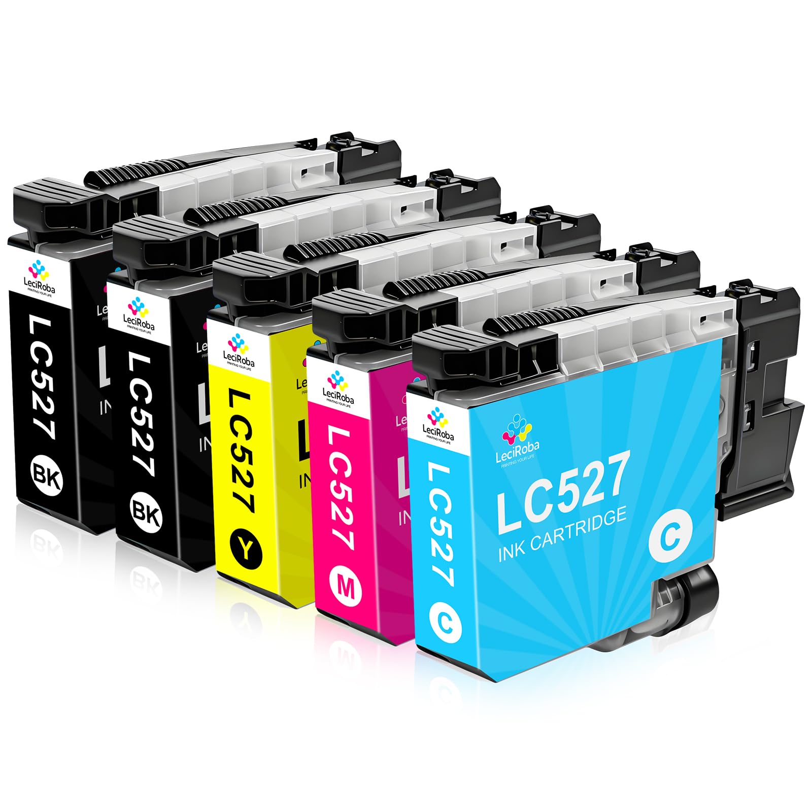 LeciRoba LC527 LC-527 Lot de 5 cartouches d'encre pour imprimante Brother LC-527BK LC-527C LC-527M LC-527Y pour imprimante Brother MFC-J4550DW MFC-J4350DW