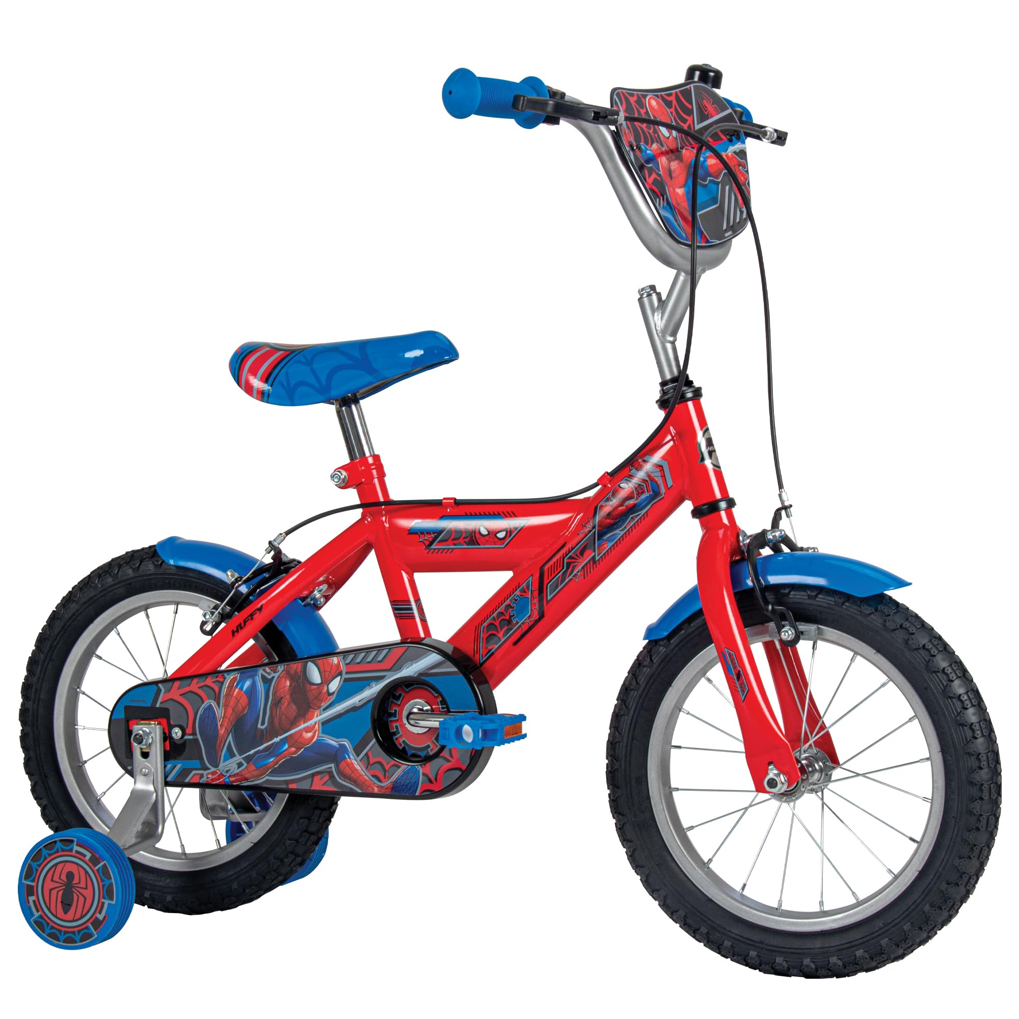 Huffy Marvel Spider-Man Bike Vélo Enfant 12 Pouces 14 Pouces pour Enfants 3-9 Ans Double Freins sur Jante Stabilisateurs Démontables Siège Réglable Rouge