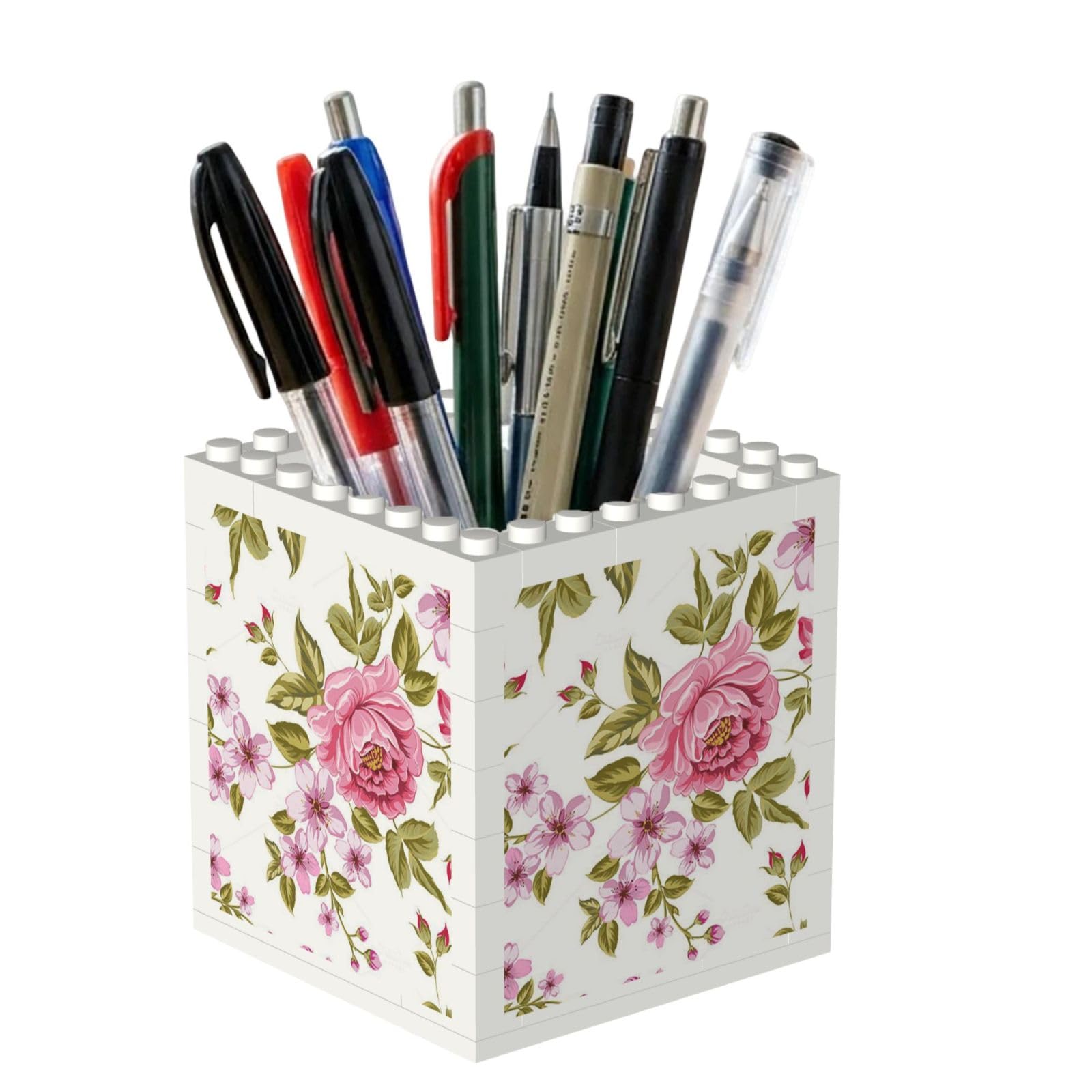 Poadnly Straw Pink Peonies, Pen Pot Pencil Holder for Office Home School, Compact Desk Organiser for Office Stationery