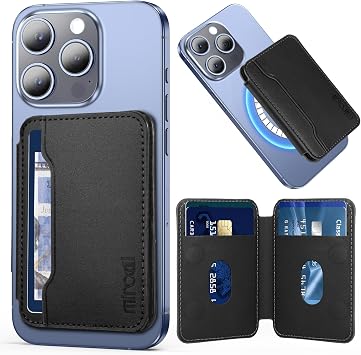 Miroddi for Magsafe Wallet, Ultra-Thin Leather Magnetic Phone Wallet Compatible with iPhone 18/17/16/15/14/13/12 Series, Magnetic Back of Phone Card Holder Fit 5 Cards 2 Bills, RFID Blocking, Black