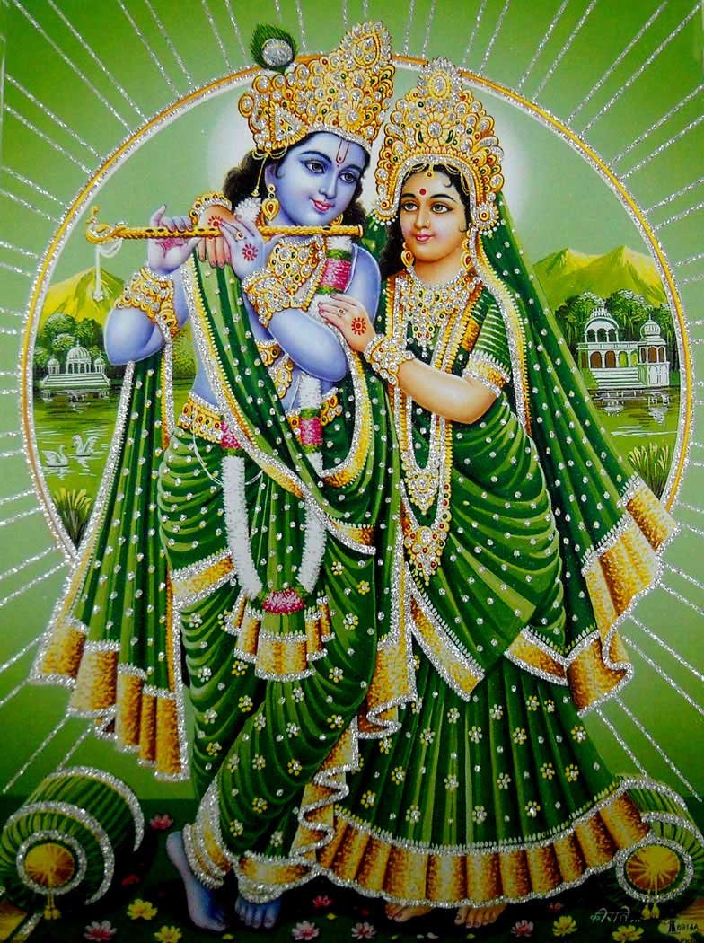 Crafts of India Radha Krishna/Hindu God Poster with Glitter-reprint on paper (Unframed : Size 12"X16" Inches)