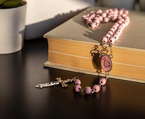 Rosario de madera para recuerdos de bautizo rosarios "mi Bautizo" - 12 piezas rosa