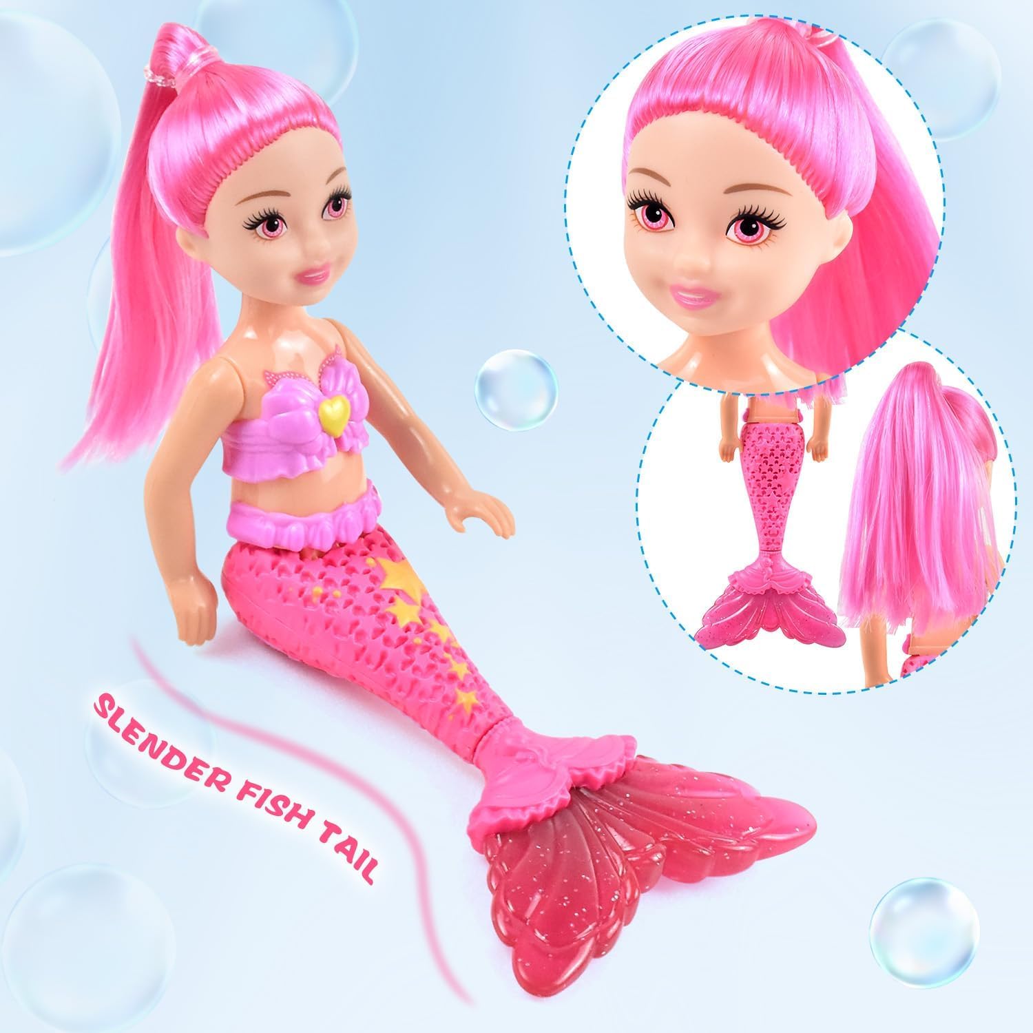 iFunLong Mermaid Doll Toy for 3+ Girls Gifts, 3Packs, Multicolor, 17.2 cm (height) x 6.2 cm (length) - Image 2