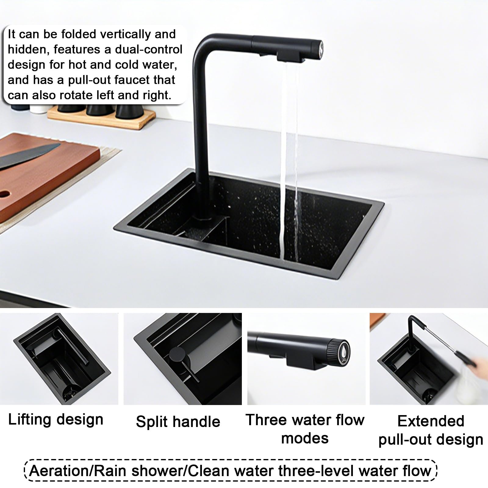 Fregadero RV con grifo elevador, doble cubierta, arandela de vaso, acero inoxidable 304 para cámper, caravana, barco, bar