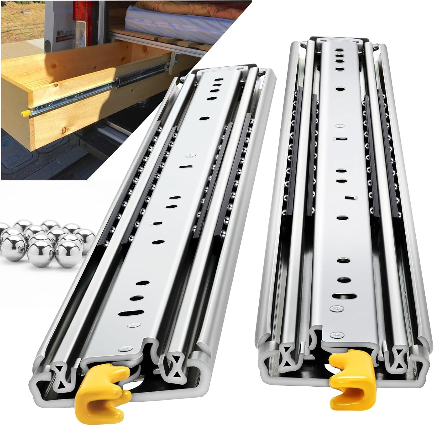 Schwerlastauszug Schubladenauszug: 157 kg Tragfähigkeit Schubladenschienen Vollauszug, Schubladen Schienensystem Seitlich Montiert (300–1500 mm), 1 Paar