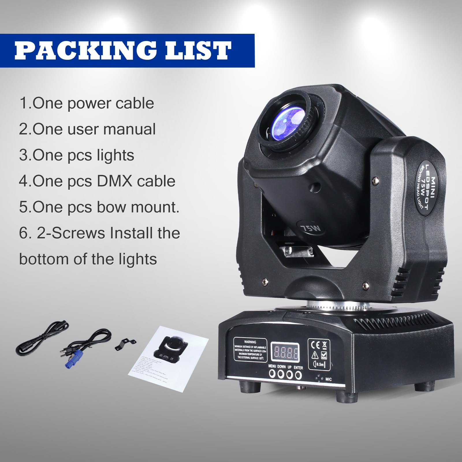 Luci da palcoscenico DMX 512 a testa mobile da 75 W, 8 gobo, 8 colori, con suono attivato, per feste, karaoke, matrimoni, discoteche, eventi, DJ (1 confezione)