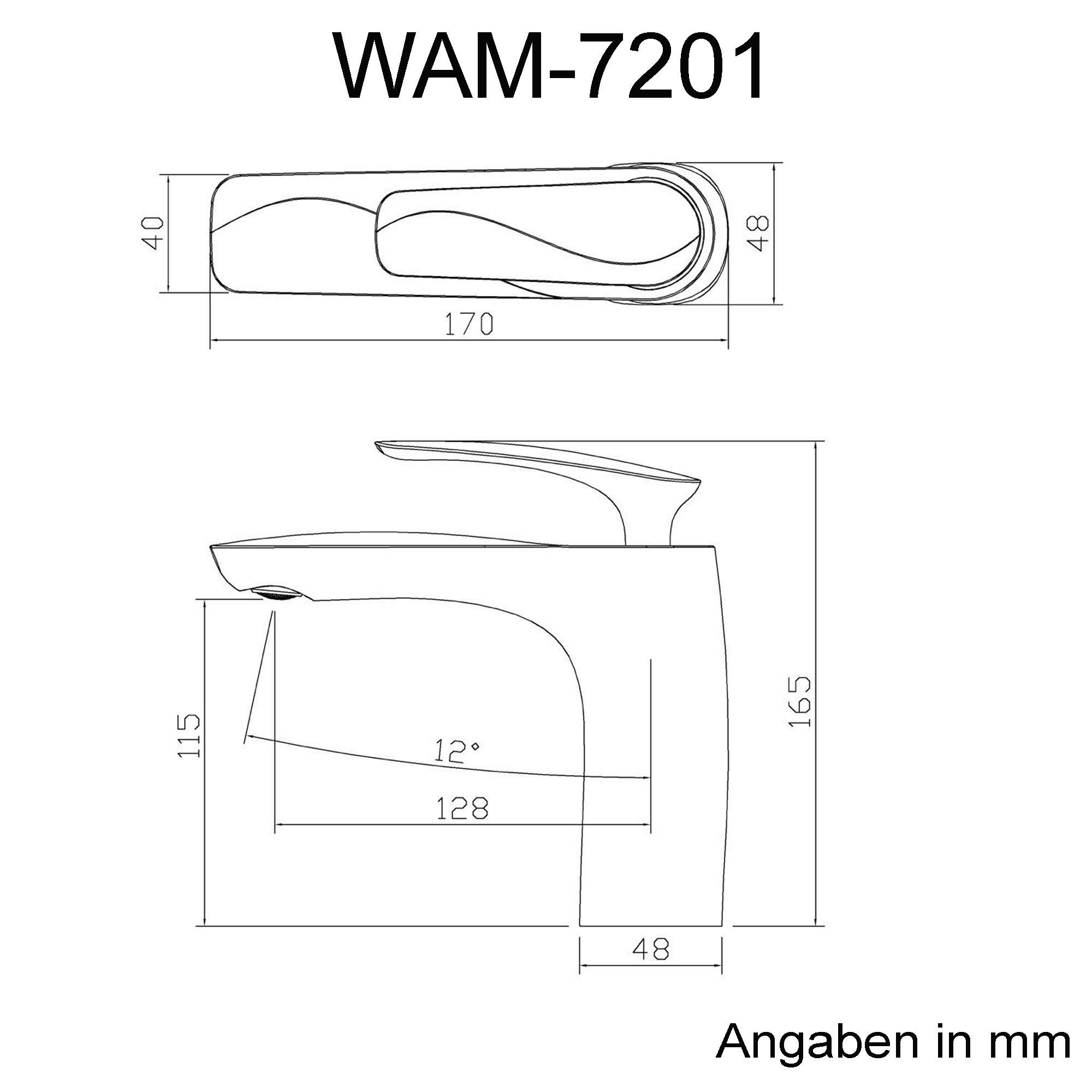 Mai & Mai Grifo monomando de lavabo WAM-7201 en negro mate mezclador monomando para lavabo de 16,5 cm | WaM-7201 - Grifo monomando para lavabo (latón, conectores DIN)