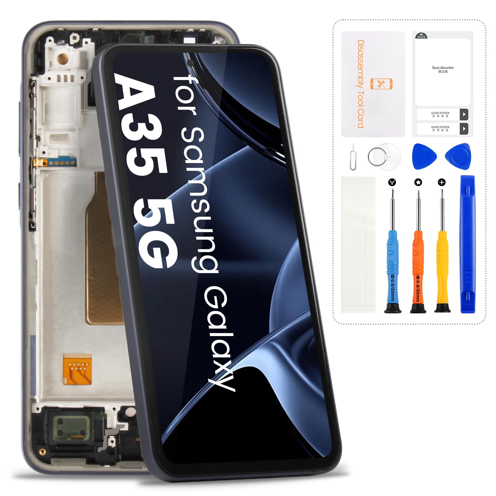 Photo 1 of Screen Replacement for Samsung Galaxy A35 5G Display for Samsung A35 LCD A356B Touch Internal Digitizer Assembly with Tools Kit(Black with Frame,Incell)(No Fingerprint)