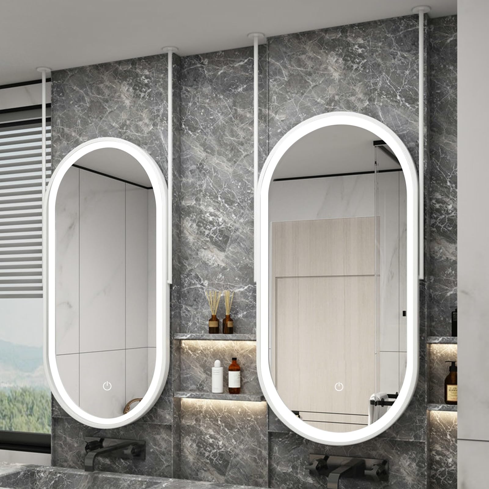 SXFSDOU Ceiling Mounted Mirror with LED Light Decorative Oval Mirror, Large Vanity Make-up Shaving Mirrors, Home or Hotel Bathroom Boom can be Customizable(50cmx60cm)