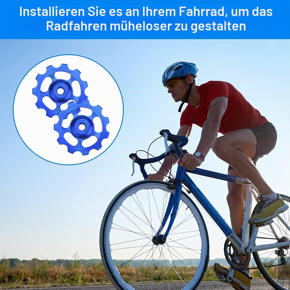STCRERAG 2 Stück Fahrrad Riemenscheibe Schaltwerk Aluminiumlegierung Schaltröllchen Fahrrad Führungsrolle Hinteren Schalträdchen Blau Schaltrollen für