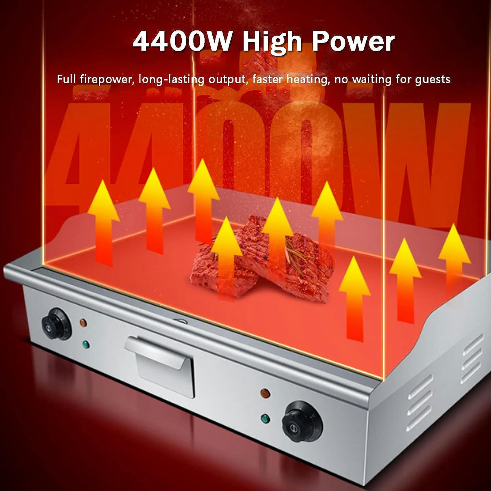 Piastra per barbecue da banco con piastra calda, 4400 W, in acciaio inox, teppanyaki, con doppio controllo della temperatura e foro per perdite di olio, per cucina e ristorante