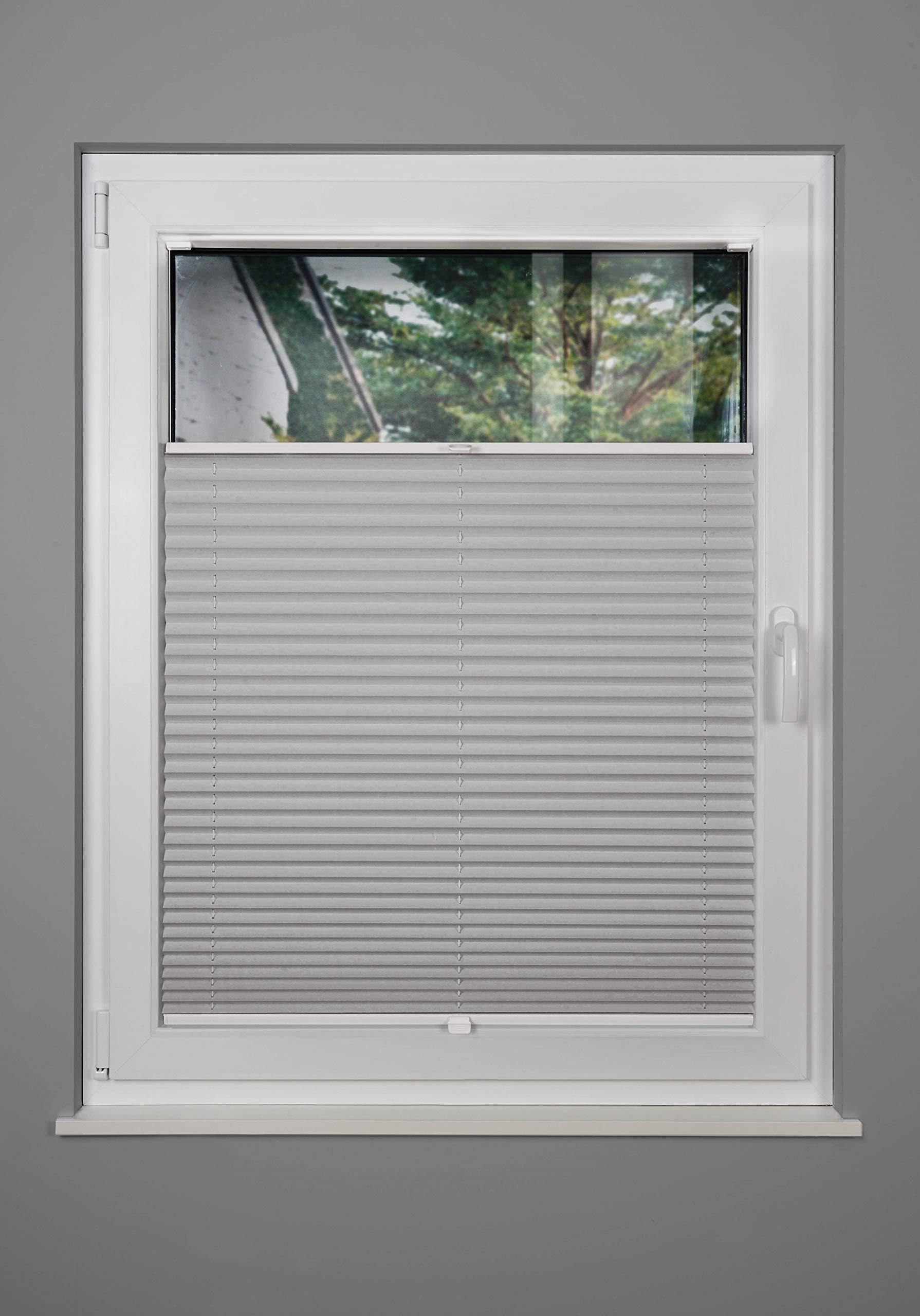 Plissee nach Maß für alle Fenster innen Montage in Glasleiste mit Spannschuh Sonnenschutz Rollo Sichtschutz Blickdicht Silber B: 30-40 cm, H: 151-200 cm