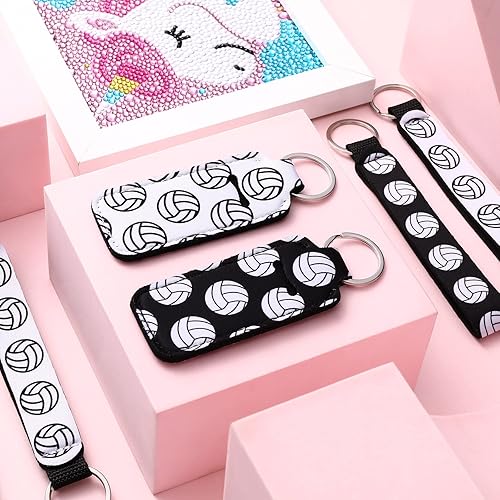 Miniatura 3 de Sureio 20 llaveros de voleibol para lápiz labial, regalos de voleibol a granel para equipo de voleibol, llavero portátil para lápiz labial