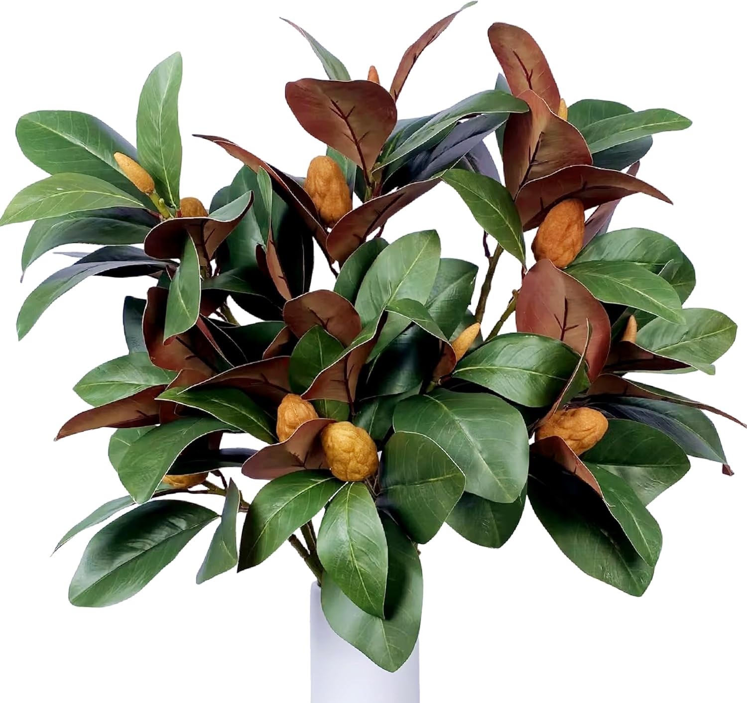 8Pcs - Long 32 Inch Artificial Magnolia Branches with Leaves and Fruit 3D Plastic Printing Houseplant Greenery for Indoor Outdoor Home Wedding Table Centerpiece Decor (Green - Pack of 8)