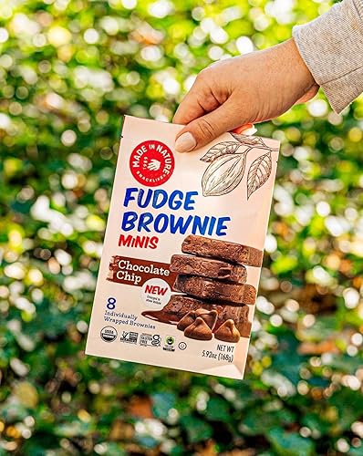Miniatura 5 de Made in Nature Minis de brownie de dulce de azúcar orgánico, chispas de chocolate, 20 brownies envueltos individualmente, a base de plantas, sin