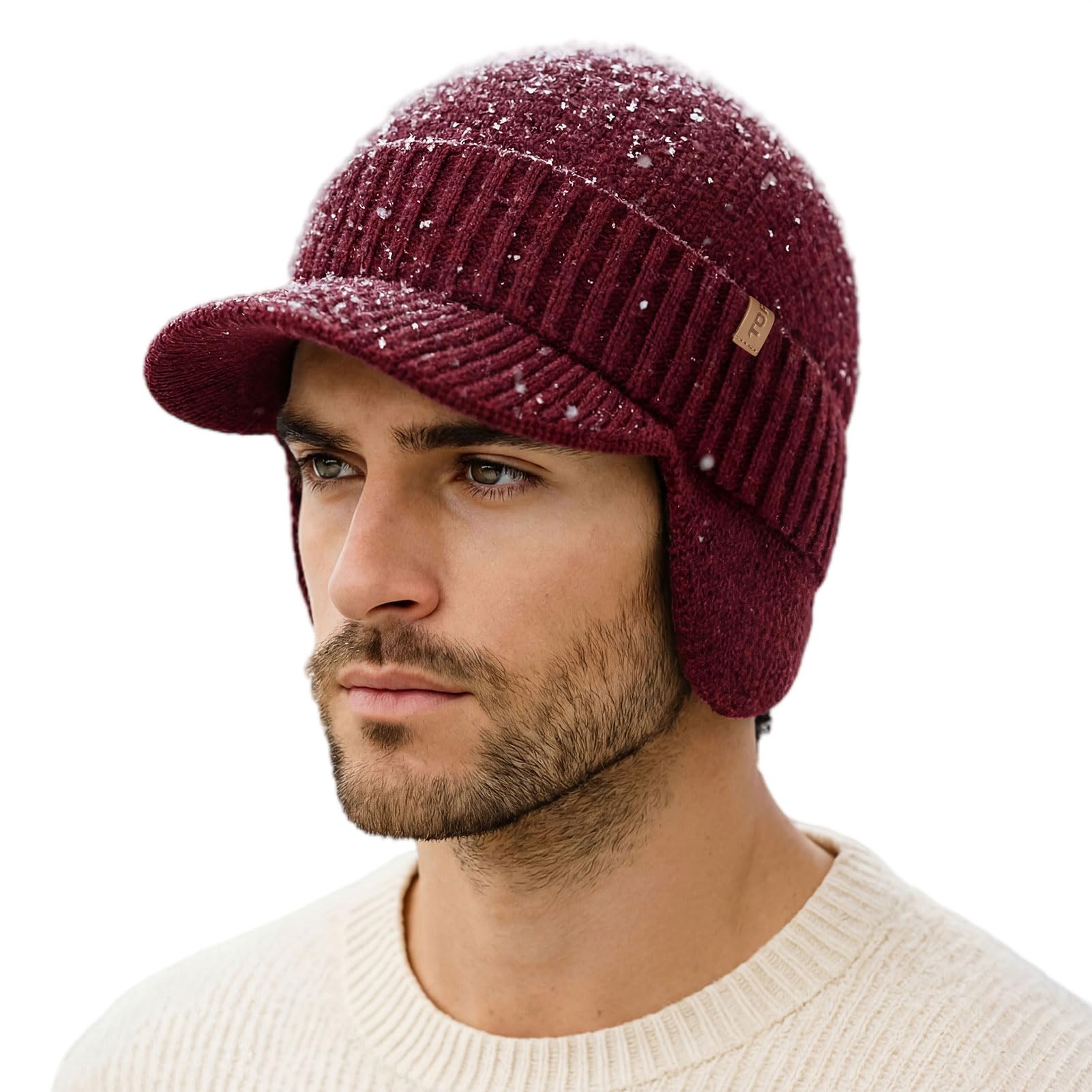 TOP-EX DryKnit™ Bonnet imperméable 80 % laine mérinos avec cache-oreilles pour l'hiver doublé en polaire chaude pour temps froid Style unisexe 55-66 cm