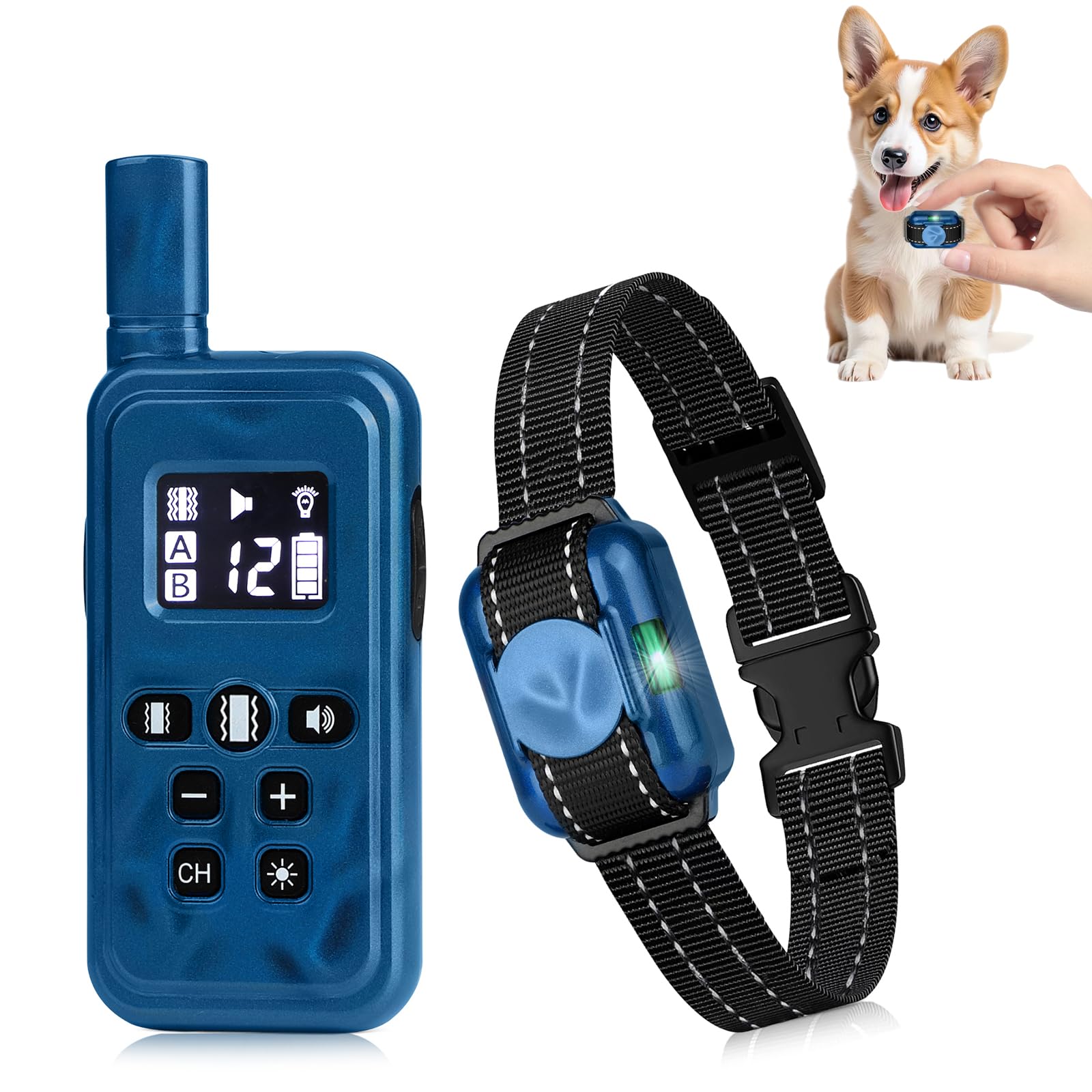 Anti Barking Collar,Smallest Dog Training Collar for Small Dogs 5-15lbs,Lightest Dog Vibrating Collar with Remote 2000Ft, Beep and Vibrate Only, Safety Lock, Rechargeable,Waterproof,Blue