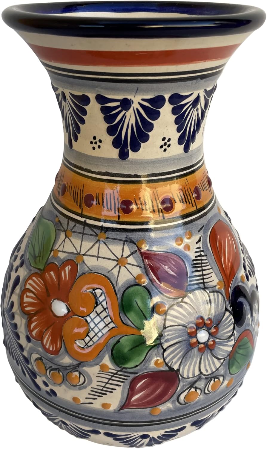 Alamo Handmade Colorful Mexican Talavera Flower Vase