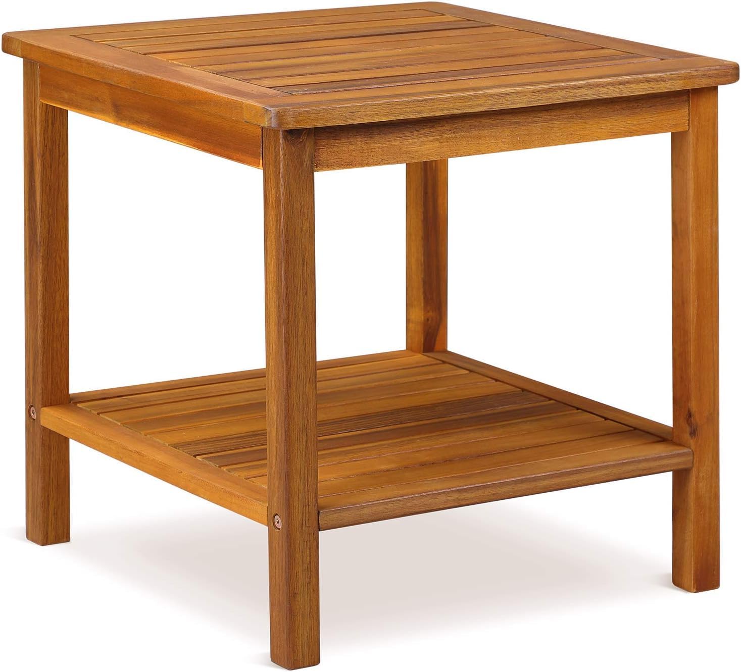 cucunu 18x18 Inch Wooden Outdoor Side Table in Acacia Wood with Extra Storage I Small Patio End Table for Garden, Porch or Living Room I Side Tables