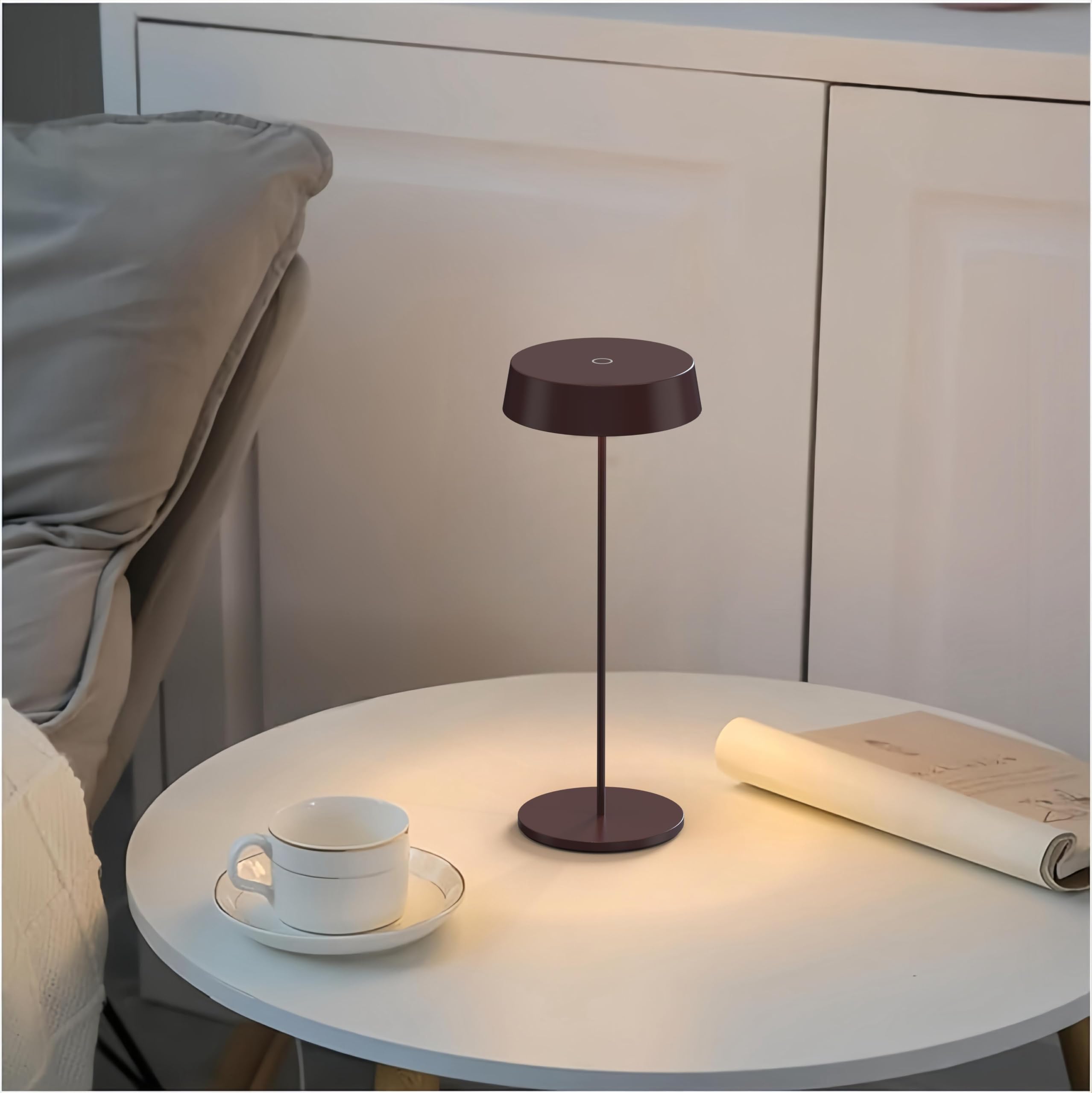 Palmina 901,lampade da tavolo senza fili,lampade da tavolo ricaricabili E Dimmerabile In Alluminio,abat jour senza fili 4400mah,Protezione IP54,luce da tavolo esterno/Interno/Marrone