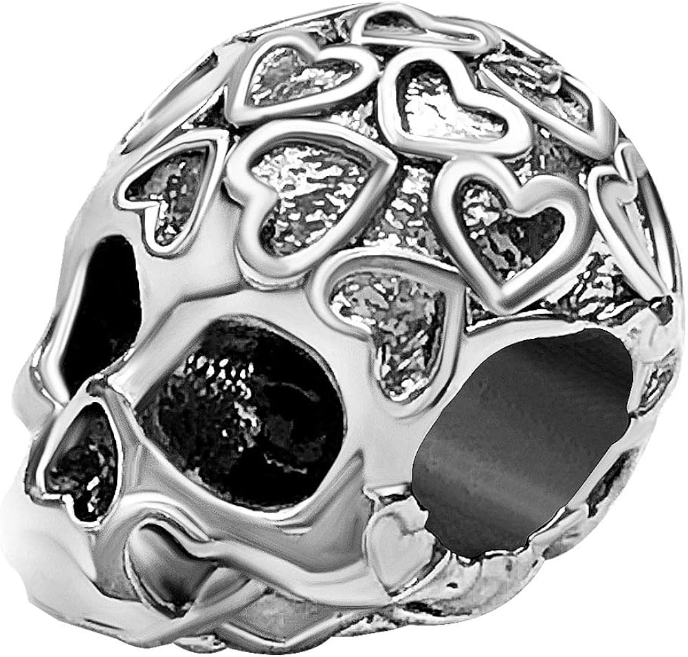 KunBead Jewelry Sugar Skull Charms for Bracelets Heart Halloween Beads for Women Girls, Black, 6mm x 8mm x 8mm - Image 3