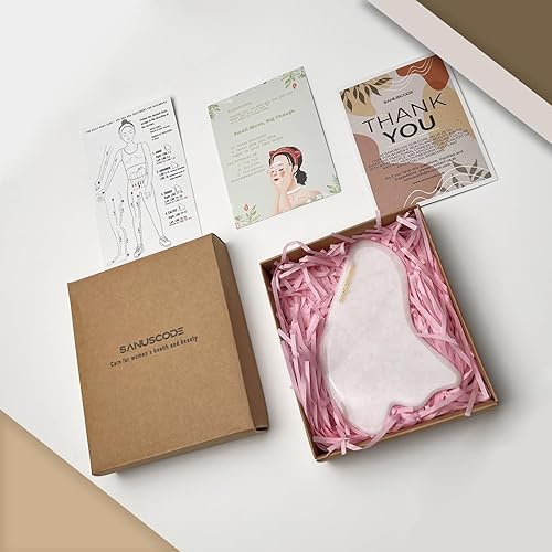 Miniatura 8 de SANUSCODE - Herramienta corporal Gua Sha con tutorial, auténtica piedra Gua Sha de jade blanco, herramienta de guasha para cuerpo, reducción de