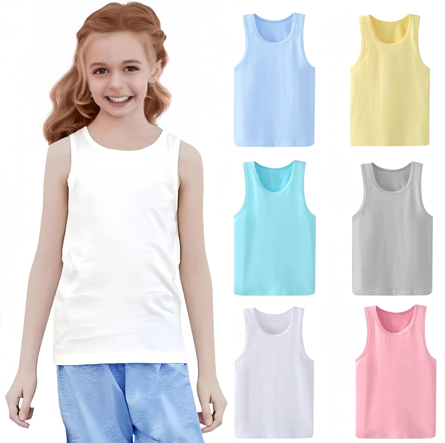 Girls' Basic Cotton Tank Tops 4-Pack, Sleeveless Undershirts for Kids, Breathable Layering Tees (Assorted Colors)