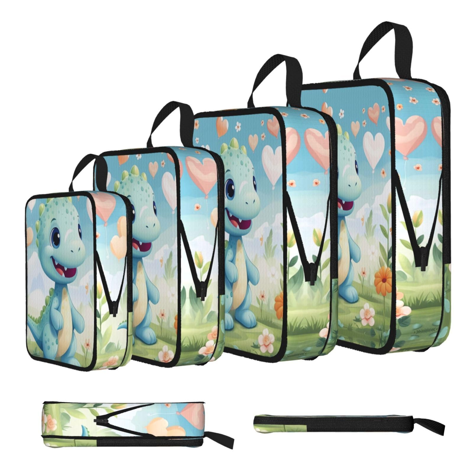 Sxzvvbn Black Love Dinosaur Compression Packing Cubes 4 Piece Set