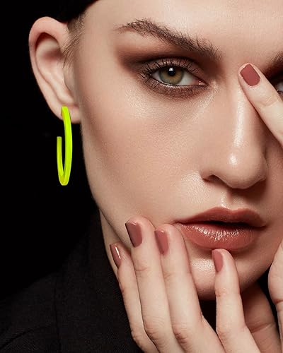Miniatura 5 de 4 pares de aretes redondos de acrílico neón de los años 80 para mujer, aretes de aro retro coloridos para disfraz de los años 80, accesorio de