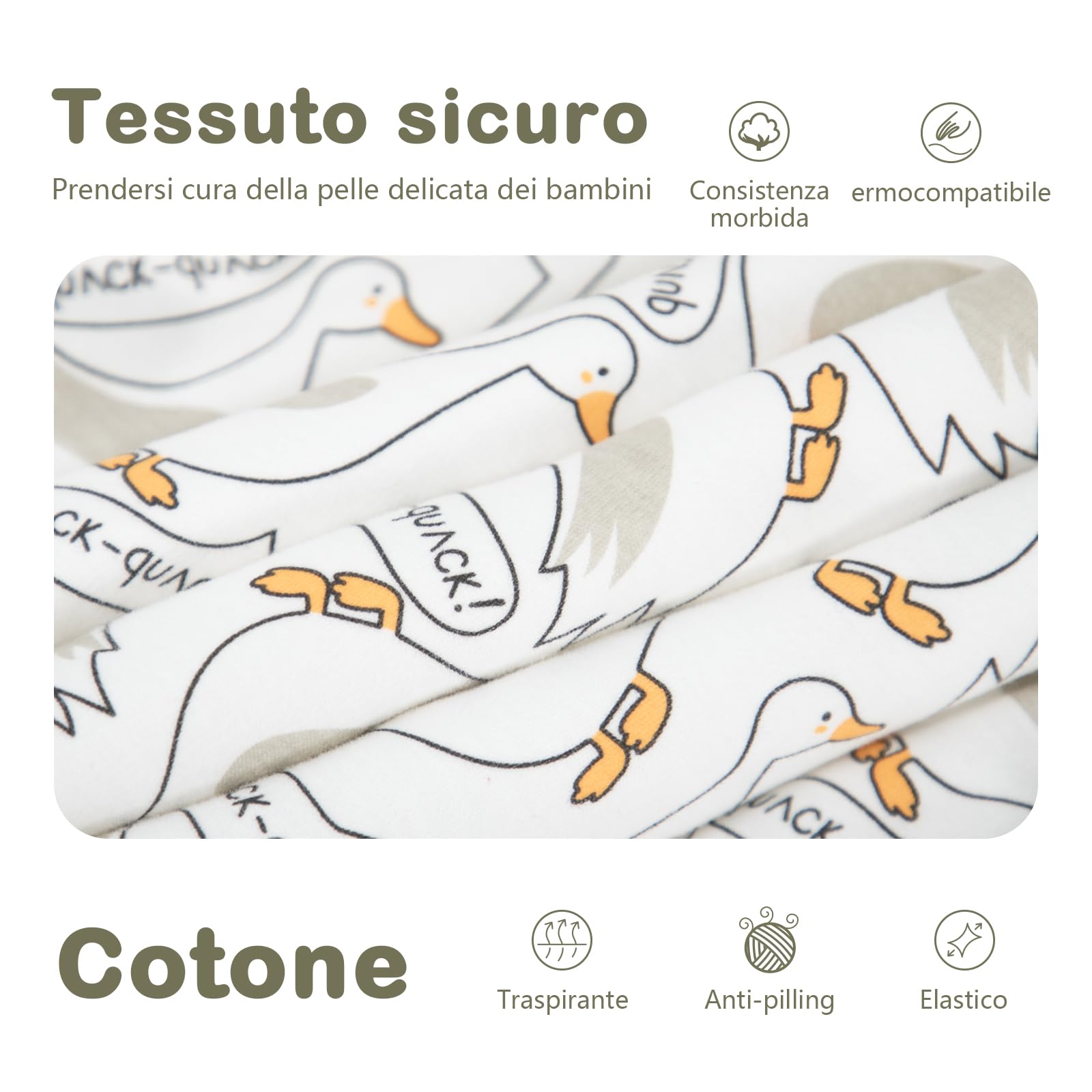 MIKAFEN Bambini Sacco nanna invernale con gambe 2,5 Tog,100% cotone,Sacco nanna con piedini,85-95 cm/18-36 mesi,Anatra