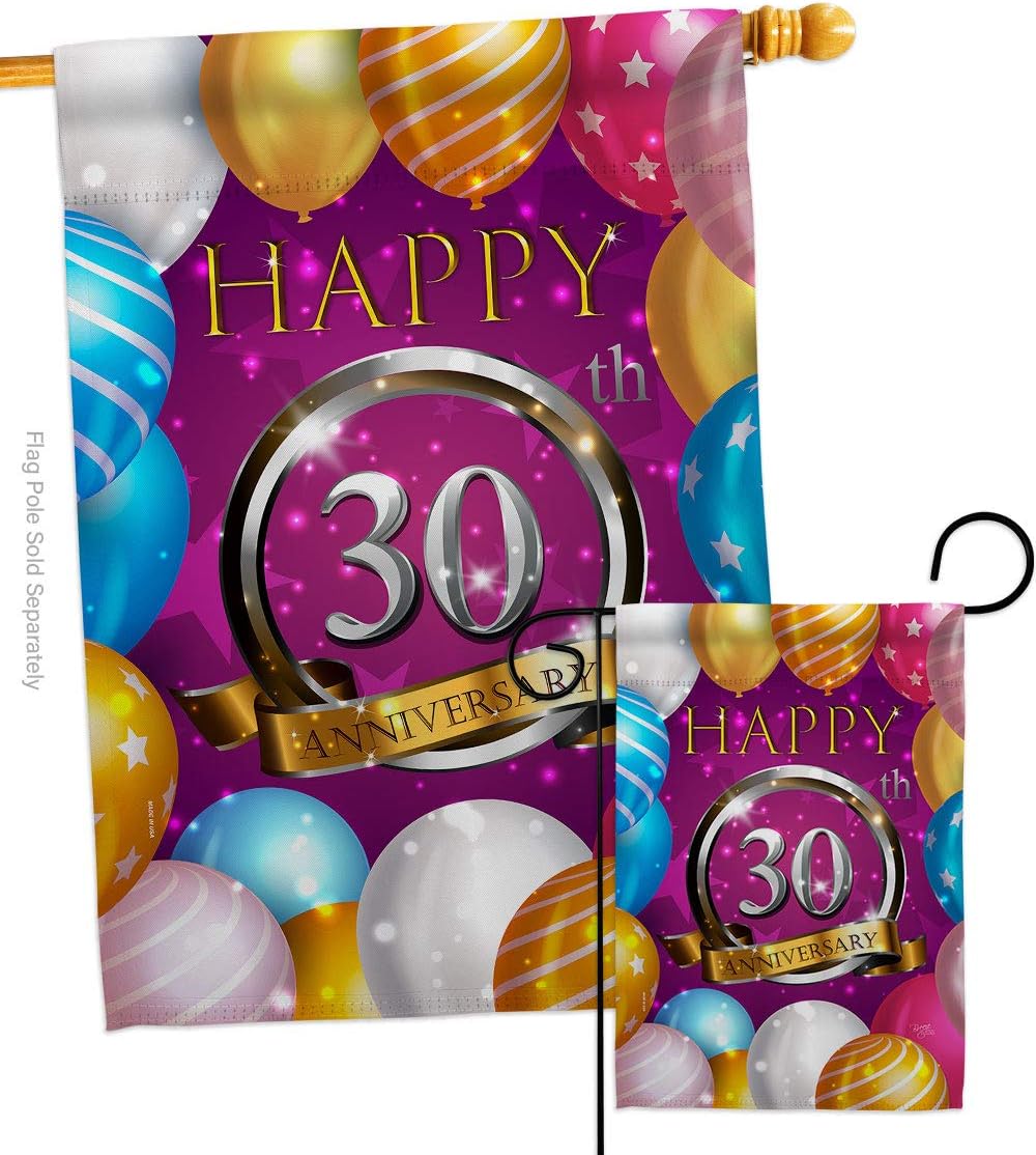 Breeze Decor Happy 30th Anniversary Garden House Flag Set Celebration Couple Married Wedding Occasion Party Valentines Decoration Banner Small Yard Gift Double-Sided, Made in USA