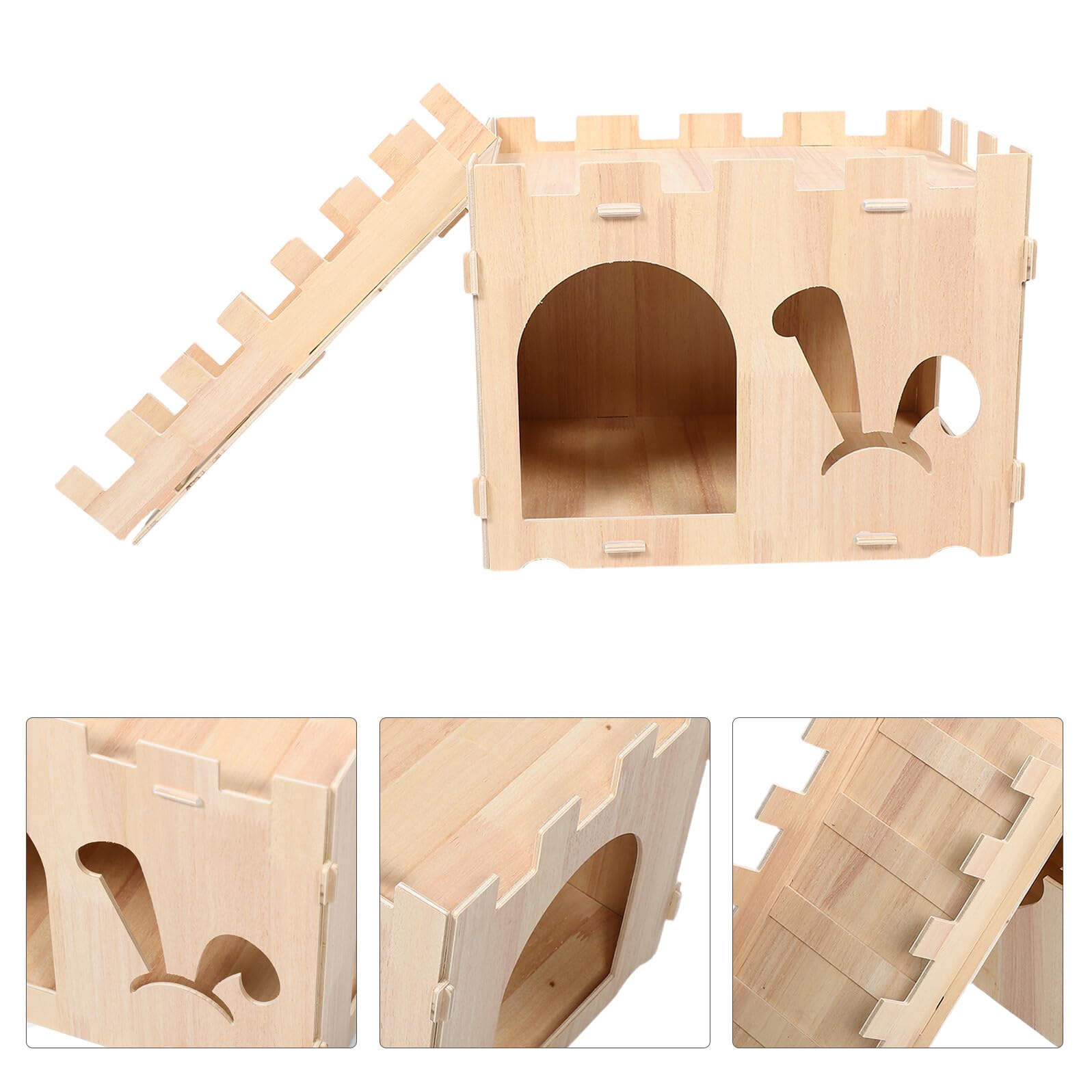 SHINEOFI Casetta Legno per Conigli Rifugio per Piccoli Animali Habitat Naturale per Criceti e Roditori Casetta in Legno per Porcellini Furetti