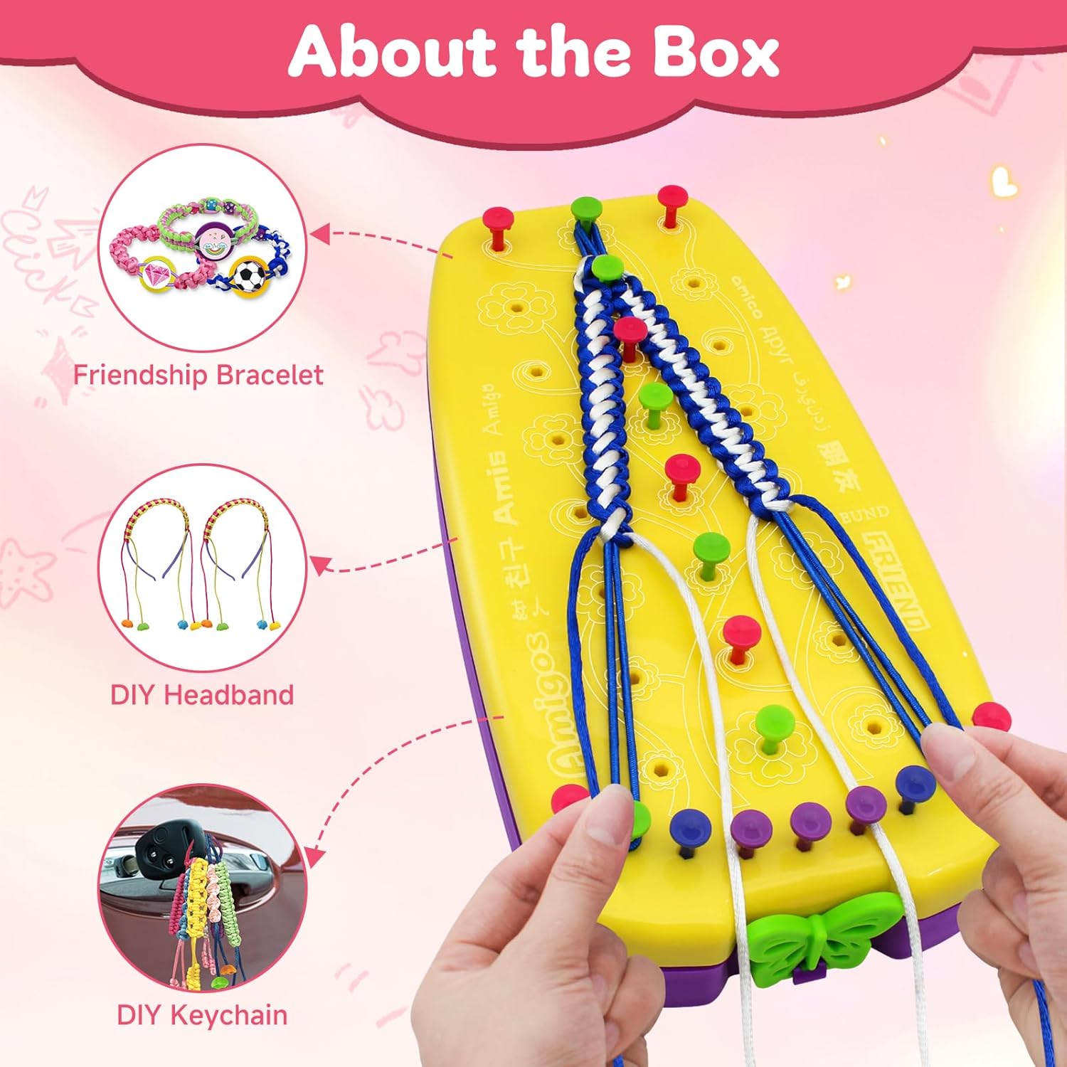 Suu66 Friendship Bracelet Making Kit for Kids Girls 6-12 Years Old - DIY Craft Kit for Bracelets, Headbands, Keychains, Creative Birthday Gifts (Yellow)